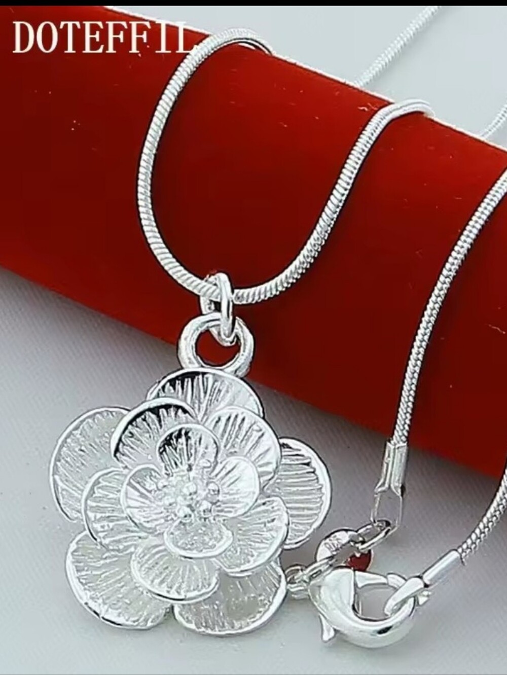 Doteffil Sterling Silver Rose Flower Necklace.